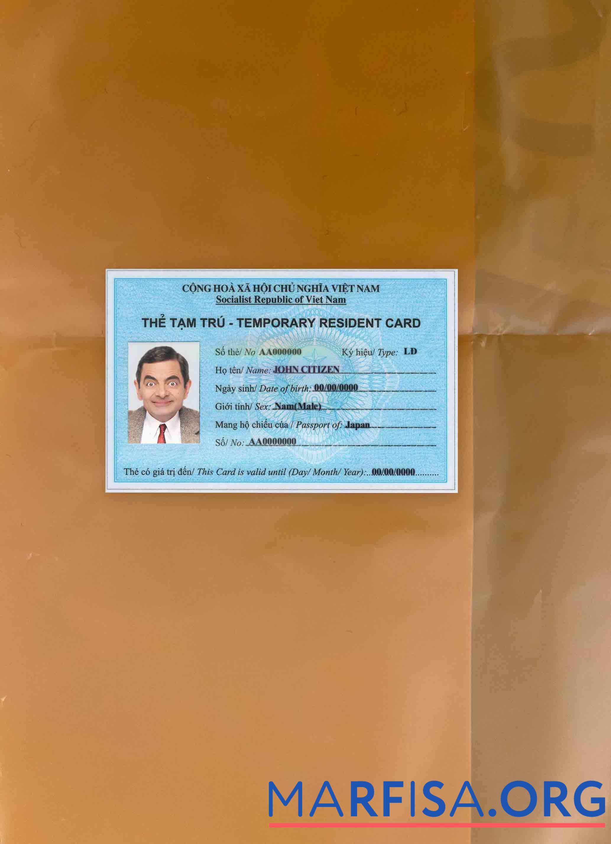 Blank Vietnam residence card photolook FRONT real example